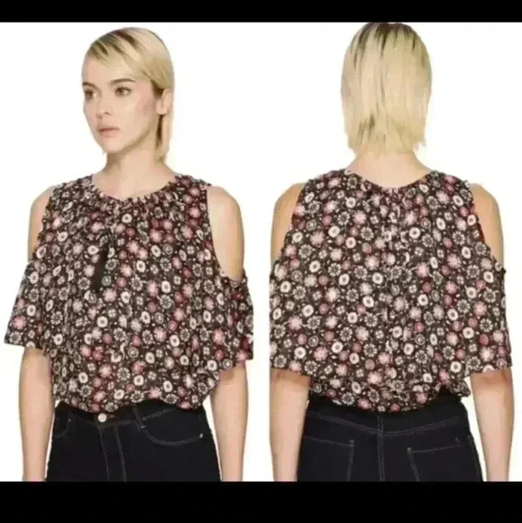 Kate Spade Mini Casa Floral Cold Shoulder Top 100%  Silk Size M Anthropologie - Picture 1 of 7